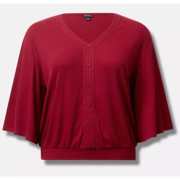 Torrid Textured Jersey V-Neck Button Down Dolman Crop Top Women's Size 3 NWT! - Picture 1 of 9